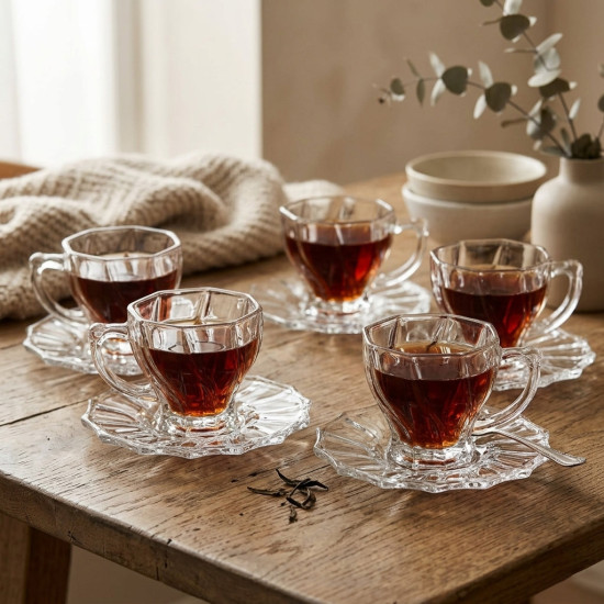 Tea Cup and Saucer Set - 6 Pcs